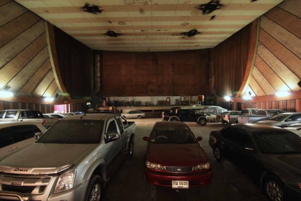A parking lot has opened in what used to be the auditorium of the Nonthaburi Rama Theater in Nonthaburi, Thailand. (Philip Jablon)