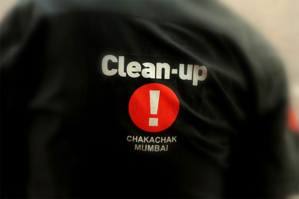 A clean-up worker's uniform. The tag line reads "spic-and-span Mumbai." (Jonathan Raa)