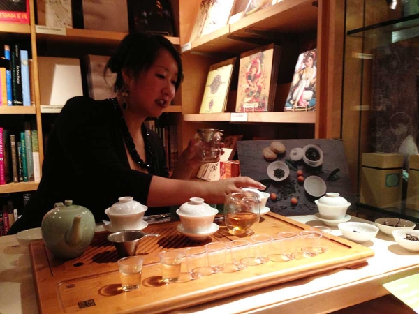 A Chinese tea tasting hosted by Tranquil Tuesdays at AsiaStore was a popular attraction at the event. (Asia Society)