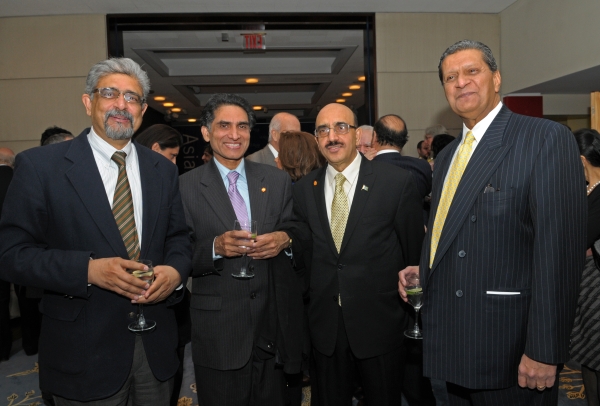 L to R: Khalid Malik, Ambassador Aizaz Ahmad Chaudhry, Ambassador Masood Khan (Permanent Representative of Pakistan to the United Nations) and Amir Dossal. (Elsa Ruiz)
