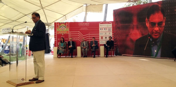 Festival co-founder, author, editor, and translator Asif Farrukhi delivered one of the opening speeches at the 2013 Karachi Literature Festival. (Annie Ali Khan)