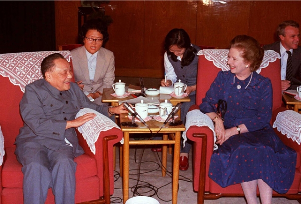 Margaret Thatcher and Deng Xiaoping in discussion in Beijing on September 24, 1982 during a meeting that eventually lead to the signing of the Sino-British Joint Declaration on the future of Hong Kong. The former British prime minister passed away on April 8, 2013. (STR/AFP/Getty Images)