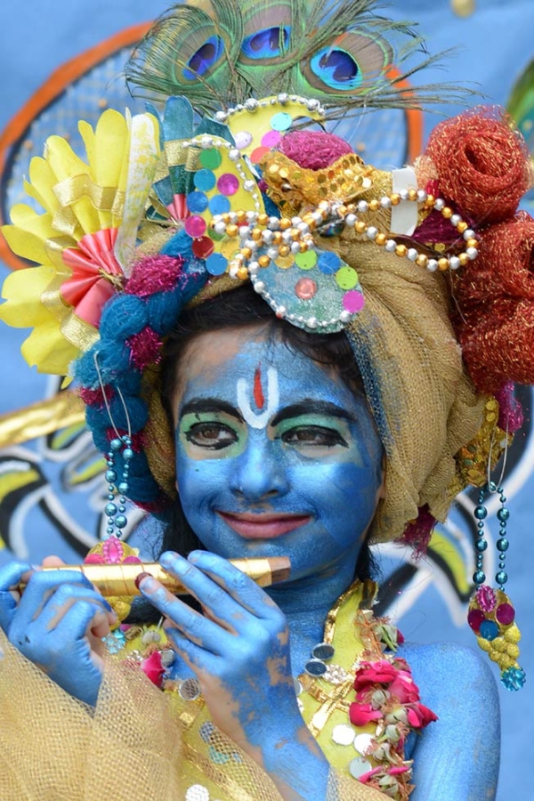 A young boy dressed as the Hindu god Krishna poses on the eve of the Janmashtami festival at a school in Amritsar on August 27, 2013. (Narinder Nanu/AFP/Getty Images)