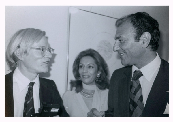 Andy Warhol (L), Homa Zand (C) and Iranian Ambassador to the United States Ardeshir Zahedi in Washington, D.C., in 1977. (Bob Colacello)