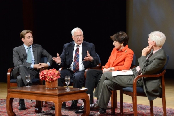 From left: New Yorker staff writer Evan Osnos, former U.S. Ambassador to China J. Stapleton Roy, and UC San Diego professor Dr. Susan Shirk discussed Xi Jinping's leadership at an Asia Society event moderated by Orville Schell (far right) on November 7, 2013. (Kenji Takigami/Asia Society)