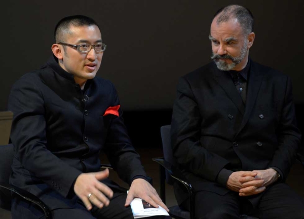 "Dr. Sun Yat-sen" composer Huang Ruo (L) and choreographer Sean Curran (R) at Asia Society New York on Dec. 2, 2013. (Elsa Ruiz/Asia Society)