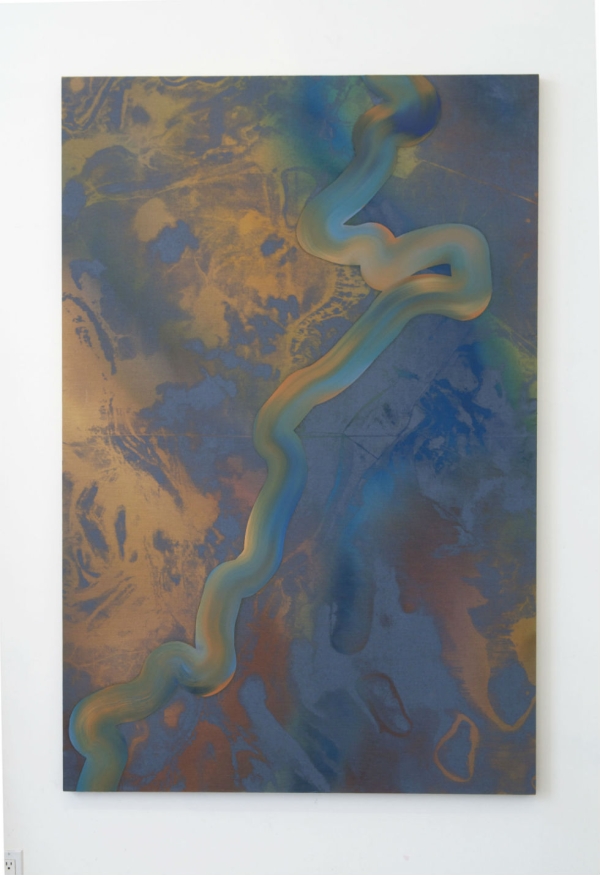 Tony de los Reyes, Border Theory (rio grande/blue river), 2015, Dye and oil on linen with painted frame, Courtesy of the artist