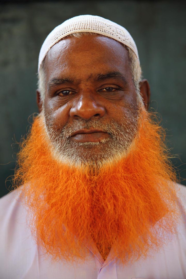 A stark contrast — henna-dyed beard with snow white hair. (GMB Akash)
