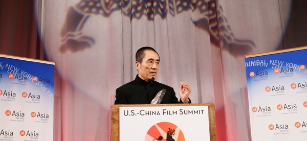 Zhang Yimou delivers a speech after winning a Lifetime Achievement award at the U.S.-China Film Summit gala in Los Angeles, California. (Ryan Miller/Capture Imaging)