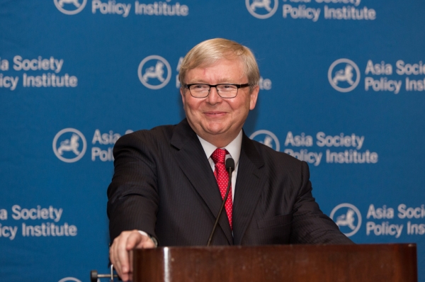 Kevin Rudd, President of Asia Society Policy Institute, addresses the guests. (Nick Khazal/Asia Society)