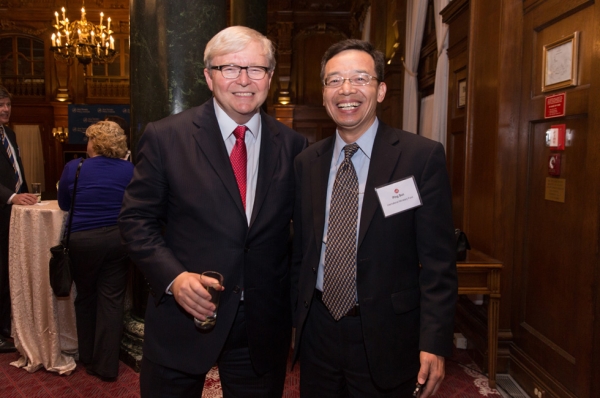 Kevin Rudd, president of the Asia Society Policy Institute (left) with Ping Sun, Alternate China Executive Director at the International Monetary Fund (right). (Nick Khazal/Asia Society)