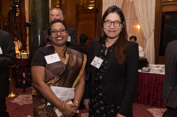 Samia Israt Ronee, First Secretary (Political) at the Embassy of Bangladesh (left) with Thanida Menasavet, Counsellor at the Embassy of Royal Thai (right). (Nick Khazal/Asia Society)
