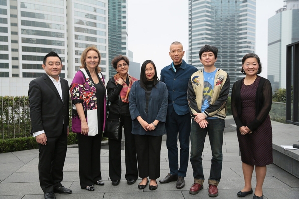 From left to right, Vice President of Global Arts & Cultural Programs and Director of Asia Society Museum Boon Hui Tan, Asia Society President and CEO Josette Sheeran, 2016 Asia Arts Awards honoree Nalini Malani, Asia Society Museum Senior Curator for Modern and Contemporary Art Michelle Yun, 2016 Asia Arts Awards honoree Cai Guo-Qiang, 2016 Asia Arts Awards honoree Yoshitomo Nara, and Asia Society Hong Kong Executive Director Alice Mong.