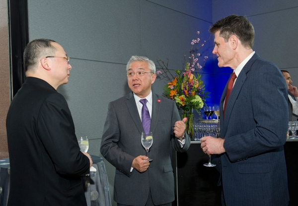 David Shi, Fred Teng, and Tom Nagorski, Executive Vice President, Asia Society during the event on March 15, 2016. (Asia Society/Elena Olivo)