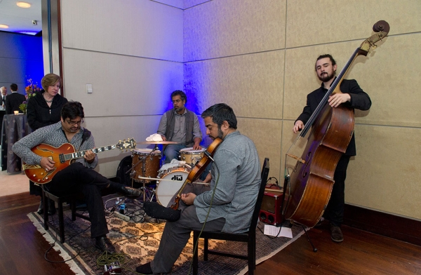 Rez Abbasi, Sameer Gupta, Arun Ramamurthy, and Michael Gam perform during the event on March 15, 2016. (Asia Society/Elena Olivo)