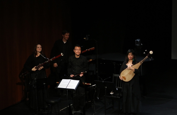 The music ensemble of 'Paradise Interrupted' on April 5, 2016. (Ellen Wallop/Asia Society)