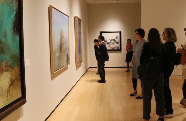 Members see the first-ever retrospective of Zao Wou-Ki's work at Asia Society Museum in New York on September 12, 2016. (Ellen Wallop/Asia Society)