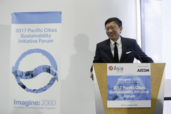 Sean Chiao, President of Asia Pacific for AECOM, closes "Imagine 2060: Delivering Tomorrow's Cities Together." (Photo by Ryan Miller/Capture Imaging)
