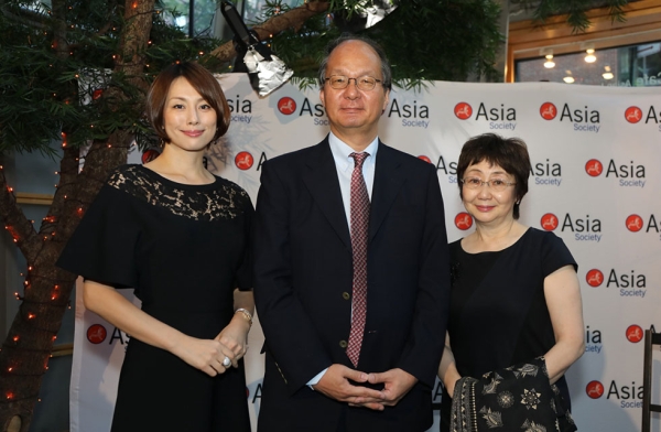 Ryoko Yonekura, Amb. Takahashi, and his wife, Masako Takahashi, appear at Asia Society New York on June 27, 2017. (Ellen Wallop/Asia Society)