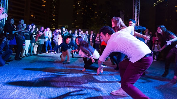 Asia Society Hong Kong Center celebrated its first anniversary with a flash mob dance performance on February 22, 2013 at the recently renamed Joseph Lau and Josephine Lau Roof Garden 