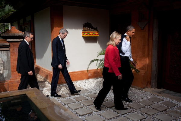 L to R: U.S. Ambassador to Indonesia Scot Marciel, Ambassador David Carden, U.S. Mission to ASEAN, Secretary of State Hillary Rodham Clinton and U.S. President Barack Obama at the ASEAN Summit in Nusa Dua, Bali, Indonesia, on Nov. 18, 2011. (Flickr/The White House)