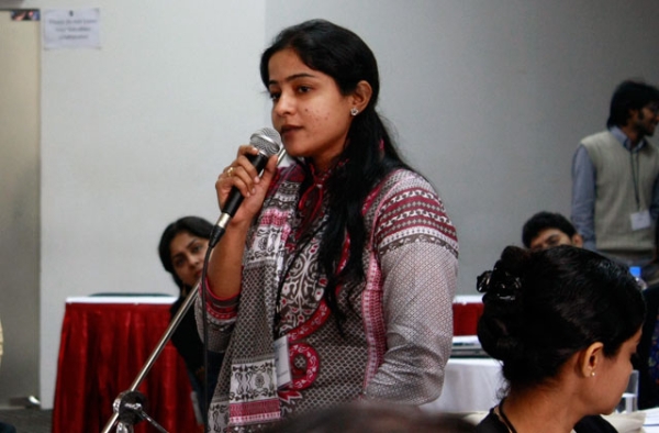 Humaira Bachal asks a question at the Asia 21 Summit in Dhaka, Bangladesh, in December 2012. (Asia Society)