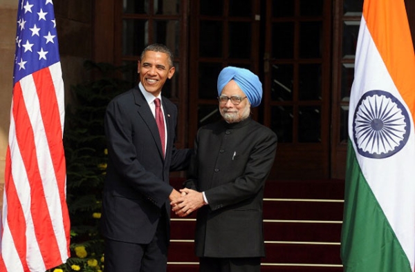 U.S. President Barack Obama and Indian Prime Minister Manmohan Singh in New Delhi on November 8, 2010. (Prakash Singh/AFP/Getty Images)