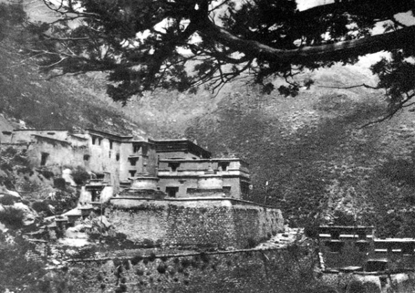 A historic photograph of the Densatil Monastery taken by an anonymous photographer at an unknown date. Image courtesy of David Holler.