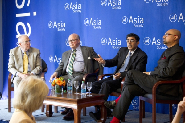 L to R: Marshall Bouton, Frank Wisner, Devesh Kapur, and Bobby Ghosh discuss Narendra Modi's electorial win and what it means for India at Asia Society New York. (Elena Olivo/Asia Society)