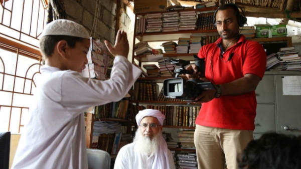 On location for "Among the Believers," a new documentary by Hemal Trivedi and Mohammed Naqvi. (Courtesy of the filmmakers) 