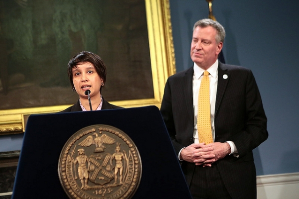 Nisha Agarwal speaks after Mayor Bill de Blasio announces her appointment as commissioner of the Mayor's Office of Immigrant Affairs on Friday, February 28, 2014. (Ed Reed/Office of Mayor Bill de Blasio)