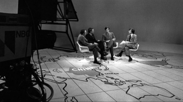 (L to R) Stanley Karnow, Winston Lord, and Robert B. Oxnam discuss the state of U.S.-China relations on the Today Show with host Tom Brokaw in 1977. (Dan Sterbling)