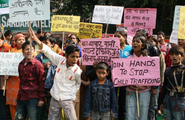 Indian children shout slogans during a protest in New Delhi on December 12, 2008 on the Global Day against Child Trafficking. (Raveendran/AFP/Getty Images)