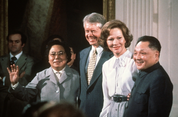 Chinese leader Deng Xiaoping and his wife visit with U.S. President Jimmy Carter and his wife Rosalynn in Washington, D.C. on January 31, 1979. (AFP/Getty Images)