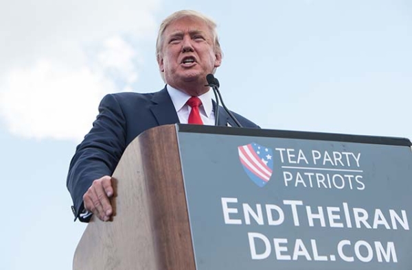 Donald Trump speaks at a rally organized by the Tea Party Patriots against the Iran nuclear deal in front of the Capitol in Washington, DC, on September 9, 2015. (Nicholas Kamm/AFP/Getty)