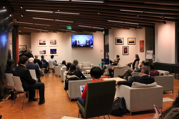 Overflow seating with a live feed of the event was available in the foyer (Asia Society).