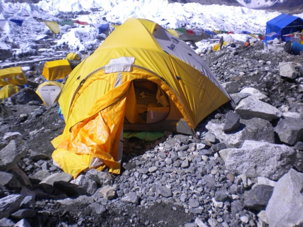 One of the tents belonging to a mountaineer headed for the summit. Mountaineers spend as long as 60 days at Everest Base Camp. (Chandani Punia)