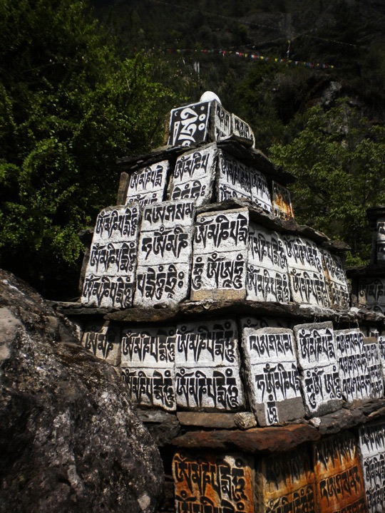 The prayer in Tibetan script on these tablets reads &quot;Om mani padme om,&quot; a common mantra in Tibetan Buddhism which invokes the bodhisattva of compassion. (Chandani Punia)