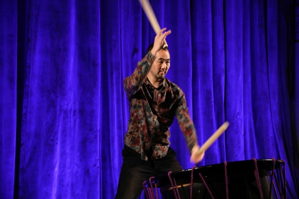 A taiko drummer entertains the crowd at the Asia Game Changer awards.