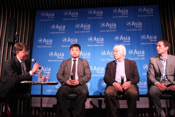 The second panel focused on "Green Investment, Technology Innovation and Market Opportunity." Jeffrey Ball, Scholar in Residence Stanford University (far left) moderated the panel discussion. (Asia Society)