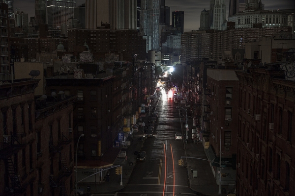 A darkened street in Chinatown, lower Manhattan, after Hurricane Sandy. (Several seconds/Flickr)