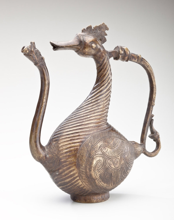 Ewer in the Shape of a Mythic Goose and Makara with Floral Motifs, India, 17th-18th century, Brass, Gift of Dr. David R. Nalin, 1991, Collection of the Newark Museum 91.451
