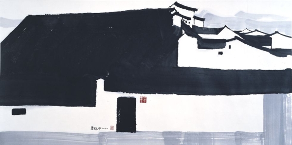 "A Big Manor," 2001, Ink and color on rice paper, H. 27.6 x W. 55.1 in (70 x 140 cm), Shanghai Art Museum