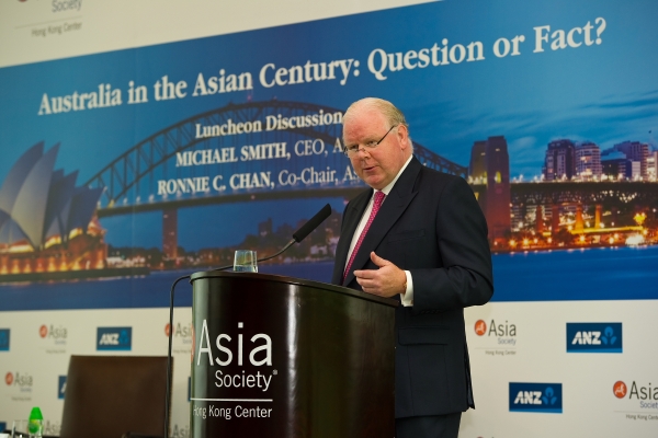 Michael Smith, CEO, ANZ Bank speaking on Asia-Australia relations. (Asia Society Hong Kong Center) 