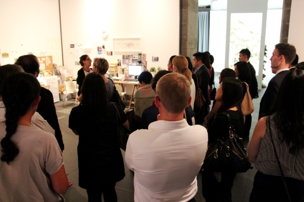 ASHK docent Kathy Chiron led guests on a tour of It Begins with Metamorphosis: Xu Bing on August 26, 2014 (Asia Society Hong Kong Center)
