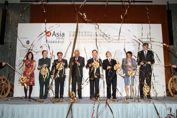 Official opening of the Asia Society Hong Kong Center on February 9, 2012. (From left: Edith Ngai Chan, former Executive Director of Asia Society Hong Kong Center; Henrietta Fore, Co-Chairman of Asia Society; T. Brian Stevenson, Chairman of the Hong Kong Jockey Club; C.H. Tung, former Chief Executive of Hong Kong SAR; Ronnie Chan, Co-Chairman of Asia Society and Chairman of Asia Society Hong Kong Center; Vishakha Desai, former Asia Society President; and Charles Rockefeller, the grandson of Asia Society's f