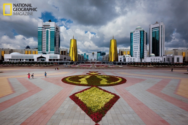 Floral flourishes decorate Astana, Kazakhstan's Nurzhol Boulevard, or "Radiant Path." (©Gerd Ludwig/National Geographic)
