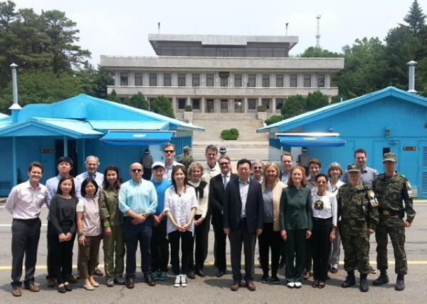 The group posed for a photo at the DMZ. 