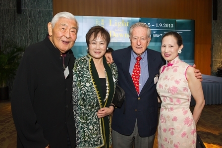 Dr. Jack C. Tang, Mrs. Joanna P. Tang, Amb. Burton Levin, and Mrs. Carolyn Hsu-Balcer at the Grand Opening of Light Before Dawn Unofficial Chinese Art 1974-1985 (May 14, 2013)