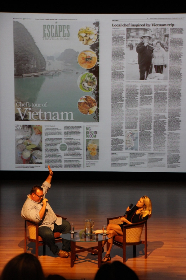 August 19 - Underbelly's Chris Shepherd visited with Houston Chronicle travel editor Jody Schmal to discuss  about his recent culinary journey through Vietnam. (Tiffany Chen)